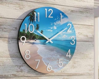 Beach Outdoor Wall Clock 12 Inch Waterproof Patio Clock, Silent Coastal Pool & Garden Clock for Outdoor Decor