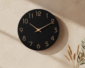 Modern Black Minimalist Wall Clock, Silent Decorative Round Clock for Home Decor