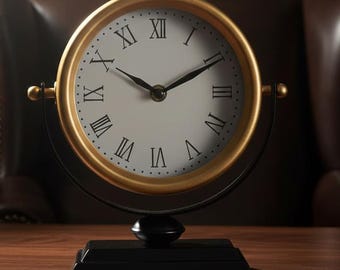 Antique Style Vintage Golden Table Clock, Modern Silent Metal Tabletop Clock, Decorative Shelf Clock