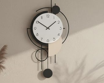 30 Inch Large Modern Wooden Wall Clock with Pendulum, Silent Wood Decorative Clock