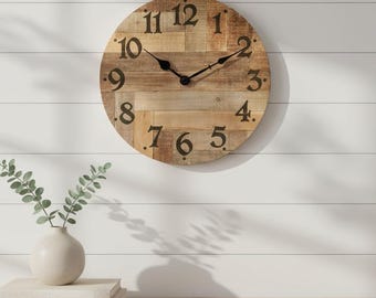 Rustic wooden farmhouse wall clock, Silent Vintage Clock for home decor