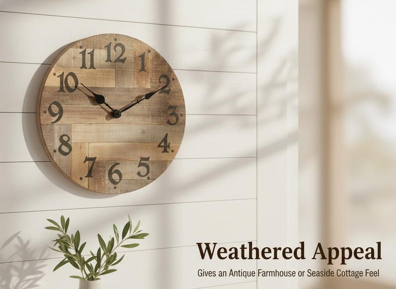Rustic Wooden Farmhouse Wall Clock, Silent Vintage Clock for Home Decor ...