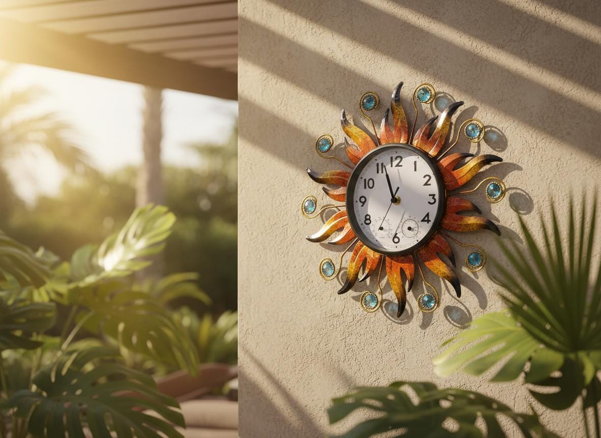 Outdoor Clock Kit Sunburst Outdoor Wall Clock With Thermometer & Hygrometer, Rustic ...