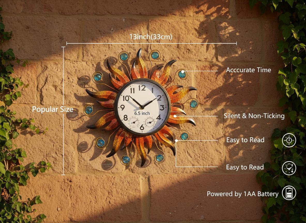 Outdoor Clock Kit Sunburst Outdoor Wall Clock With Thermometer & Hygrometer, Rustic ...