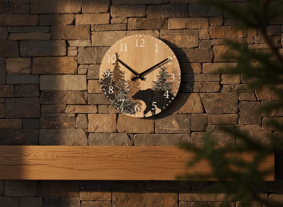 Rustic Woodland Bear Wall Clock, Silent Forest Wildlife Décor - Etsy