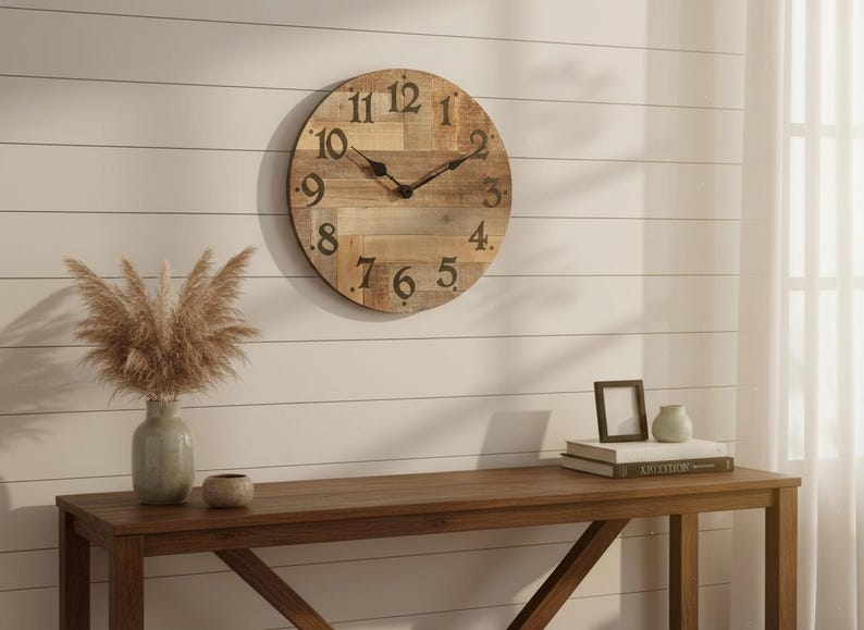 Rustic Wooden Farmhouse Wall Clock, Silent Vintage Clock for Home Decor ...