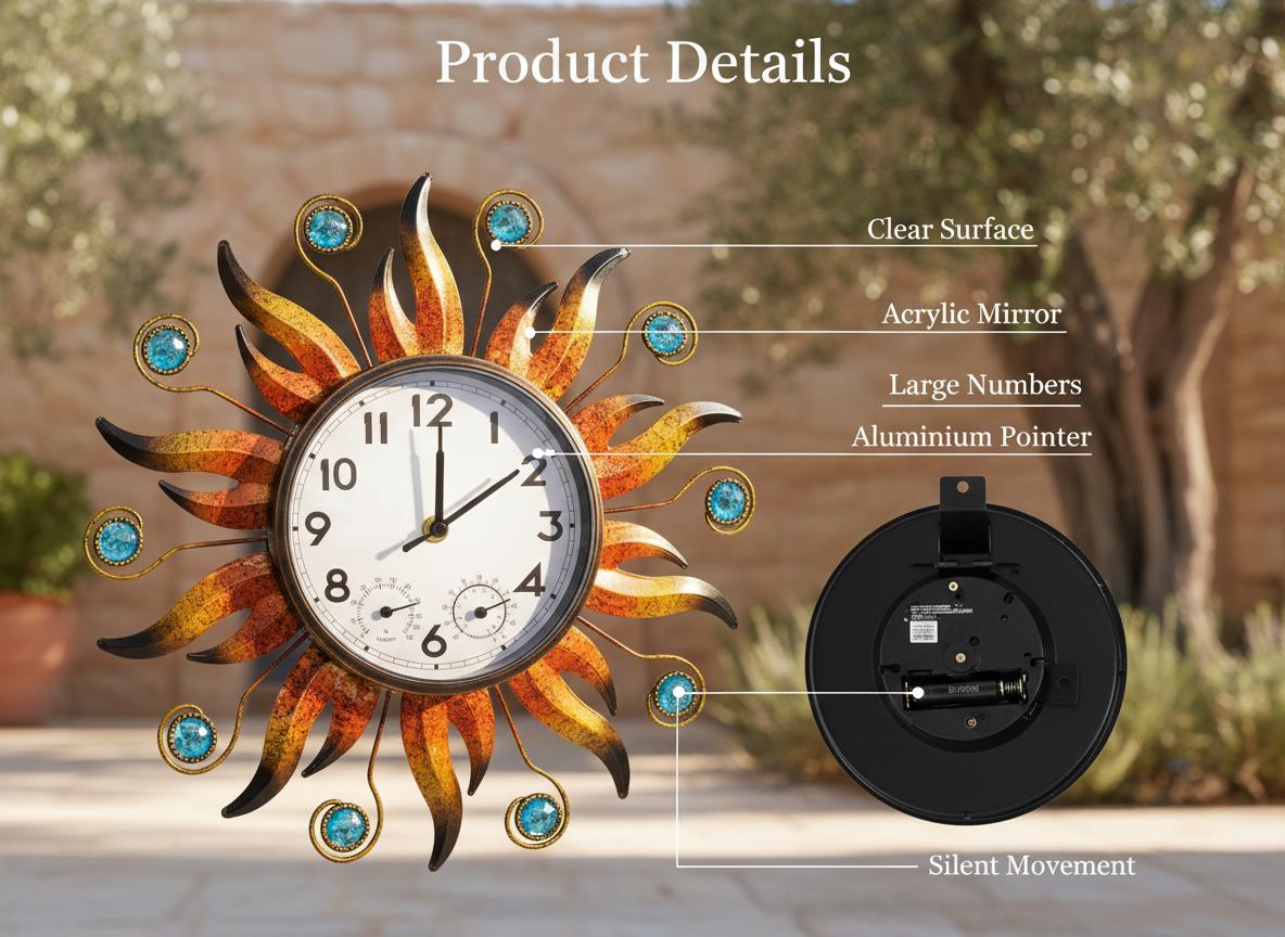 Outdoor Clock Kit Sunburst Outdoor Wall Clock With Thermometer & Hygrometer, Rustic ...