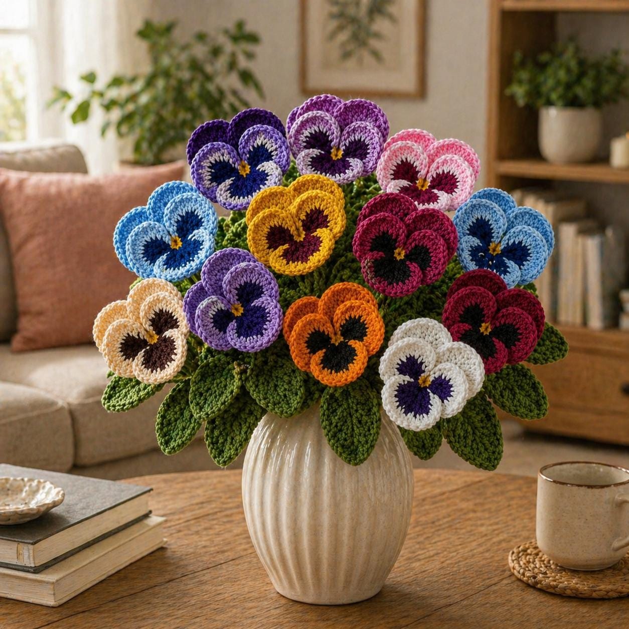 30 Pansy Crochet Patterns for Flowers, Decor, and Wearable Details 23 Realistic Pansy Bouquet Crochet Pattern, 3D Flowers, Leaves (PDF Download)