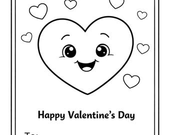 Valentine's Day Cards for Kids to Color | 20 Classroom Exchange Cards Printable PDF
