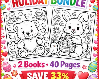 Holiday Coloring Bundle | Valentine Easter Seasonal Activity Pages PDF Kids