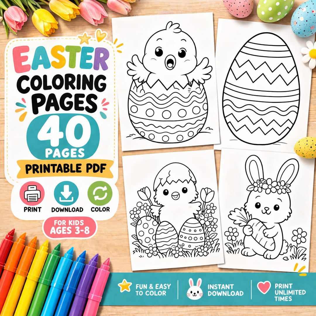 Easter Coloring Pages Bundle | 40 Printable Pages for Kids | Activity ...