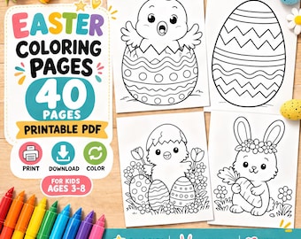 Easter Coloring Pages Bundle | 40 Printable Pages for Kids | Activity Pack PDF | Ages 3–8