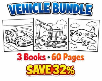 Vehicle Coloring Bundle | 60+ Cars Trucks Planes Trains Printable PDF Activity Book Kids