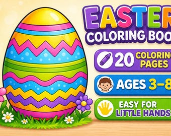 Easter Coloring Pages for Kids Ages 3–8 | 20 Easy Egg Designs | Printable PDF Activity Book | Instant Download