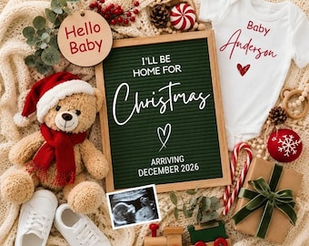 Christmas Baby Announcement Digital Template,Neutral Holiday Baby Announcement,December Due Date,Editable Canva Template (Digital Download)
