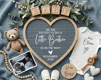 Kleiner Bruder Schwangerschaftsankündigungsvorlage, zweite Babyenthüllung, Babyjungenmitteilung, blauer Junge bearbeitbare Babyenthüllung (digitaler Download)