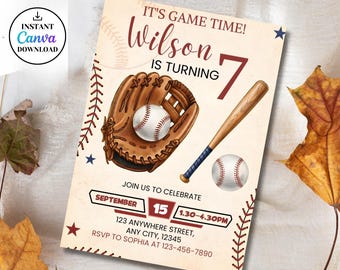 Baseball Birthday Invitation Template,Rookie of the Year Invite,Editable Canva Sports Birthday Invite,Boys Baseball Party,Digital Download