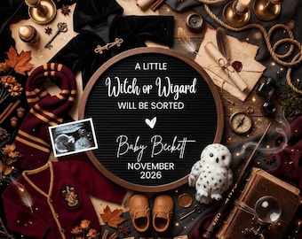 Wizard Pregnancy Announcement Digital Template, Magical Baby Announcement, Gender Neutral Social Media Reveal, Editable Canva Template