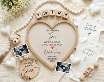 Twins Pregnancy Announcement Template, Double Surprise Reveal, Unexpected Twin Digital Reveal, Editable Canva Template