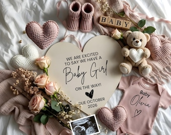 Baby Girl Pregnancy Announcement Template, Pink Baby Girl Announcement, Its a Girl Editable Template, Little Sister Girl Gender Reveal