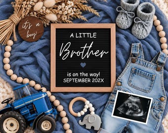 Tractor Western Baby Boy Pregnancy Announcement Editable | It's a Boy Gender Reveal Social Media Template | Little Brother Pregnancy Reveal