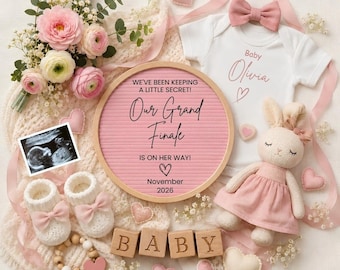 Grand Finale Baby Girl Pregnancy Announcement Digital,Boho Last Baby Girl Announcement,It's a Girl Gender Reveal Social Media,Canva Template