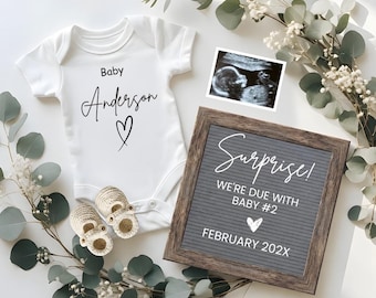 Zweite Baby-Schwangerschaftsankündigung Digital, bearbeitbare Schwangerschaftsenthüllung, wir sind fällig mit Baby # 2-Ankündigung, geschlechtsneutraler Baby-Enthüllung, Canva