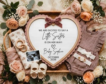 Little Sister Pregnancy Announcement Template, Baby Girl Reveal Canva Template, Editable Sibling Announcement, Floral Pregnancy Reveal