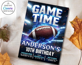 Football Birthday Invitation, Editable Sports Themed Party Invitation, Football Neon Invite, Football Party Evite, Editable Canva Template