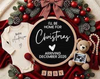Christmas Pregnancy Announcement, I'll Be Home For Christmas, December Due Date, Gender Neutral Social Media Reveal, Editable Canva Template