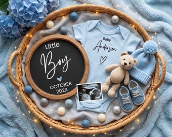 Baby Boy Pregnancy Announcement Digital, Little Boy Blue Baby Announcement, It’s a Boy Gender Reveal, Social Media Announcement Template
