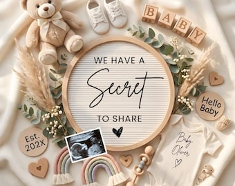 Pregnancy Announcement Template,Secret to Share Baby Reveal,Modern Pregnancy Announcement,Gender Neutral Baby Reveal,Editable Canva Template