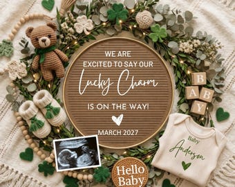 St. Patrick’s Day Pregnancy Announcement Template,Little Lucky Charm Baby Reveal,Editable Canva Social Media Announcement,March Baby Announc