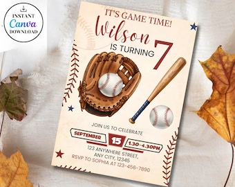 Baseball Birthday Invitation Template,Rookie of the Year Invite,Editable Canva Sports Birthday Invite,Boys Baseball Party,Digital Download