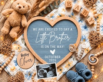 Little Brother Pregnancy Announcement Template, Digital Baby Announcement Boy Gender Reveal Social Media Reveal, Its a Boy Little Brother