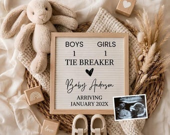 Tie Breaker Pregnancy Announcement, Baby Number 3 Reveal, Third Baby Announcement,Editable Canva Template,Gender Neutral Social Media Reveal