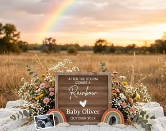 Boho Rainbow Baby Pregnancy Announcement Template,Gender Neutral Pregnancy Reveal,Minimalist Social Media Reveal,After Every Storm (Digital)