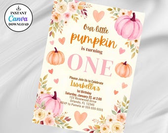 Little Pumpkin Turning One Invitation Our Little Pumpkin 1St Birthday Pumpkin Invitation Girl First Birthday Fall Birthday Party 1st PN6