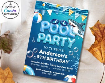 Boys Pool Party Invitation Template, Boy Summer Swim Party Invite, Pool Party Birthday Invitation, Editable Canva Template, Bruh Pool Party