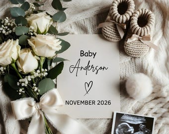 Minimalist Pregnancy Announcement Template, Gender Neutral Baby Reveal, Editable Pregnancy Reveal Canva Template, Floral Social Media Post
