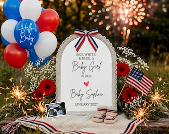 4. Juli Schwangerschaftsankündigung, neutrales minimalistisches bearbeitbares Digital, Baby 4. Juli Schwangerschaftsankündigung, Patriotic Gender Baby Reveal