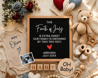 4th of July Pregnancy Announcement, Little Firecracker Baby Reveal, Patriotic Baby Announcement, Editable Canva Social Media Template