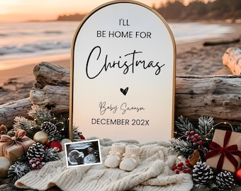 Christmas Pregnancy Announcement Digital,December Pregnancy Reveal,I'll Be Home For Christmas Baby Reveal,Gender Neutral Social Media Templa