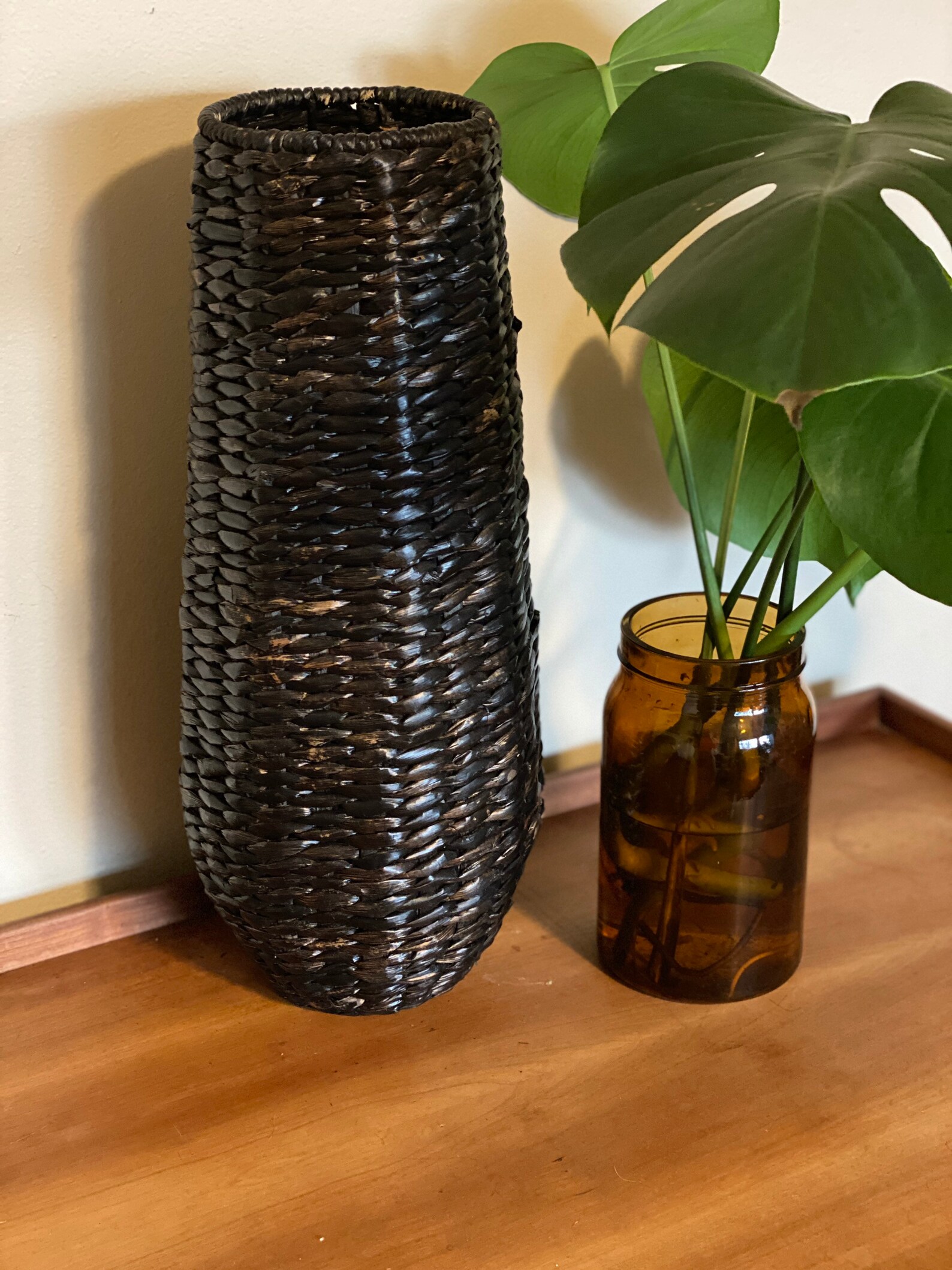 SALE Tall Black Painted Boho Wicker Basket for Decor Etsy