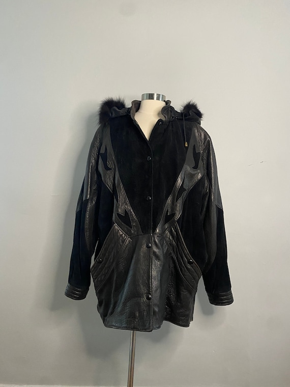 Genuine Leather and Suede Oversized Parka Jacket