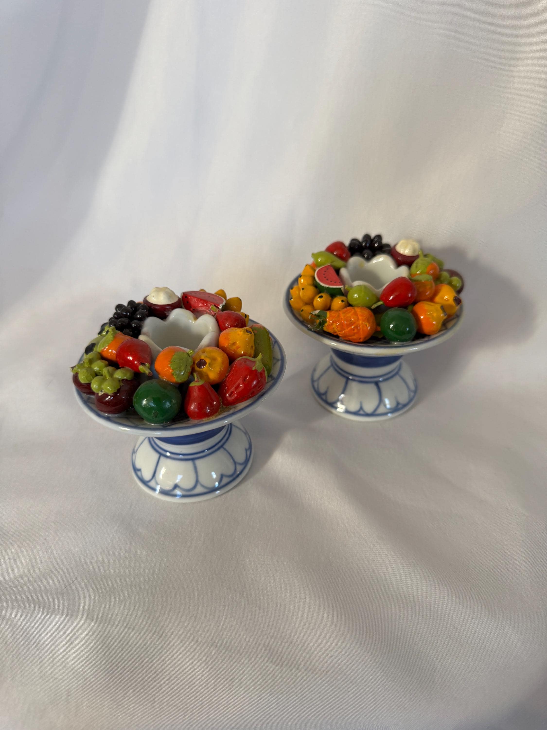 Vintage Ceramic Fruit Bowl Candlestick Holders