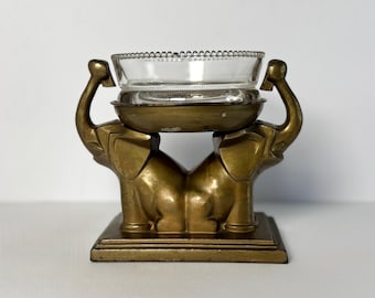 Vintage Brass Double Elephant Ashtray, Incense Burner, or Trinket Dish