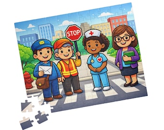 Community Helpers Puzzle | Kids Educational Jigsaw | Postman, Crosswalk, Nurse, Teacher