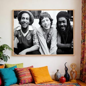 Bob Marley, Mick Jagger and Peter Tosh Horizontal Poster, Black White Photography Poster,Art Poster, Waterproof Canvas Print, Unframed