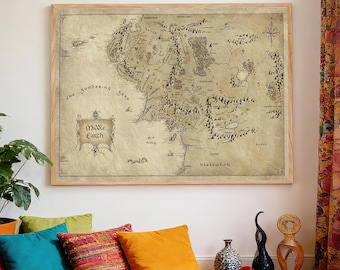 Middle Earth Map Horizontal Poster, Wall art, Art Poster, Waterproof Canvas Print, Unframed